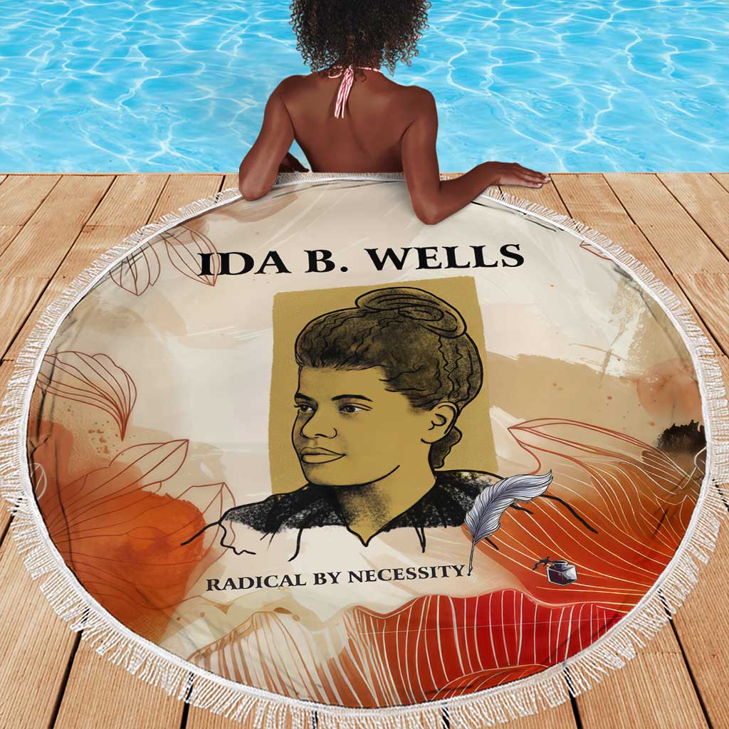 Ida B. Wells Beach Blanket with Floral Pen Design Illustrated Portrait Civil Rights and Journalism Tribute - Wonder Print Shop