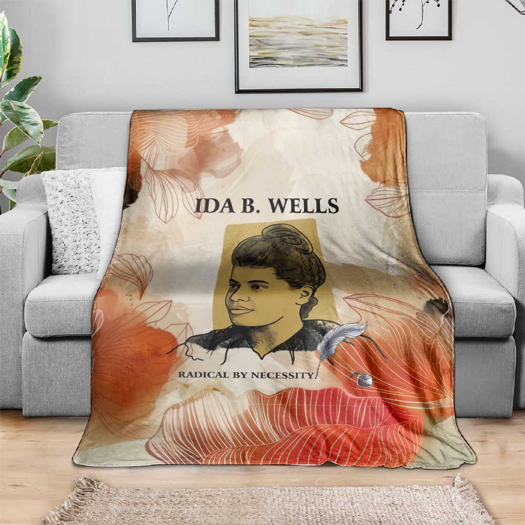 Ida B. Wells Blanket with Floral Pen Design Illustrated Portrait Civil Rights and Journalism Tribute - Wonder Print Shop