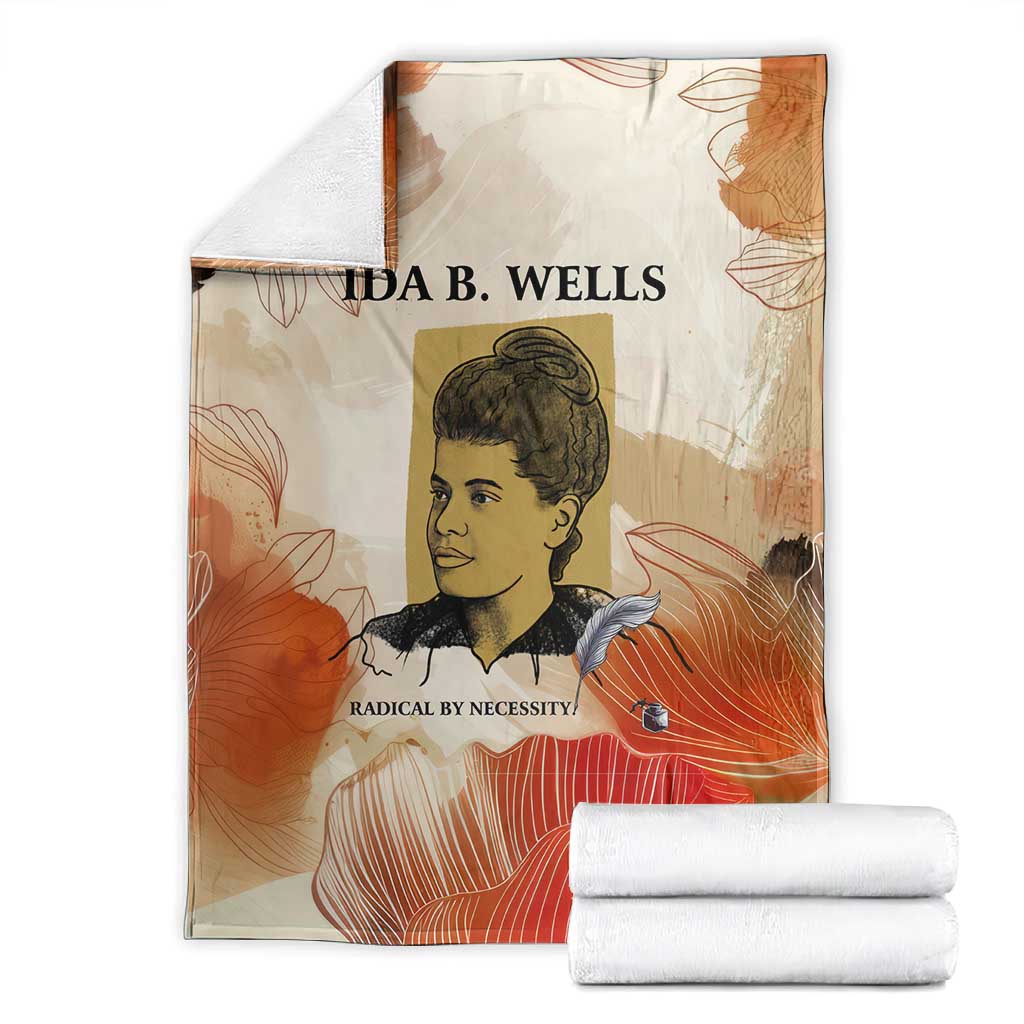 Ida B. Wells Blanket with Floral Pen Design Illustrated Portrait Civil Rights and Journalism Tribute - Wonder Print Shop