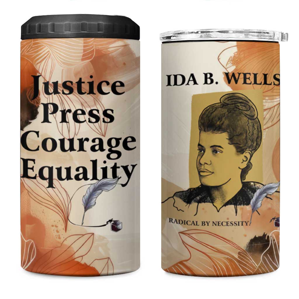Ida B. Wells 4 in 1 Can Cooler Tumbler with Floral Pen Design Illustrated Portrait Civil Rights and Journalism Tribute - Wonder Print Shop
