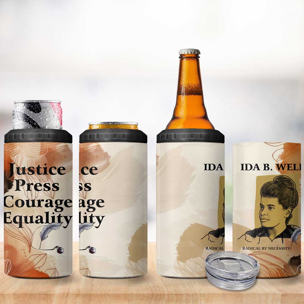 Ida B. Wells 4 in 1 Can Cooler Tumbler with Floral Pen Design Illustrated Portrait Civil Rights and Journalism Tribute - Wonder Print Shop