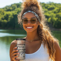 Ida B. Wells 4 in 1 Can Cooler Tumbler with Floral Pen Design Illustrated Portrait Civil Rights and Journalism Tribute - Wonder Print Shop