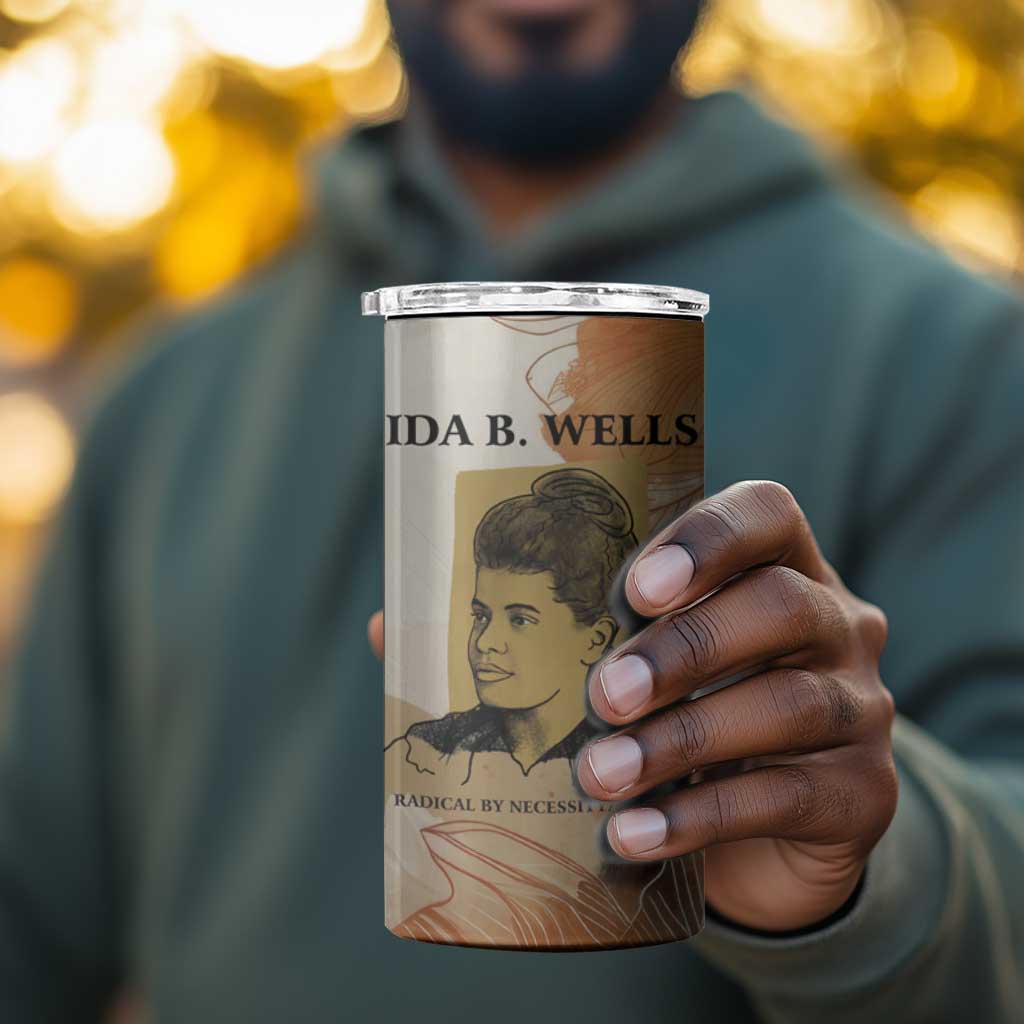 Ida B. Wells 4 in 1 Can Cooler Tumbler with Floral Pen Design Illustrated Portrait Civil Rights and Journalism Tribute - Wonder Print Shop