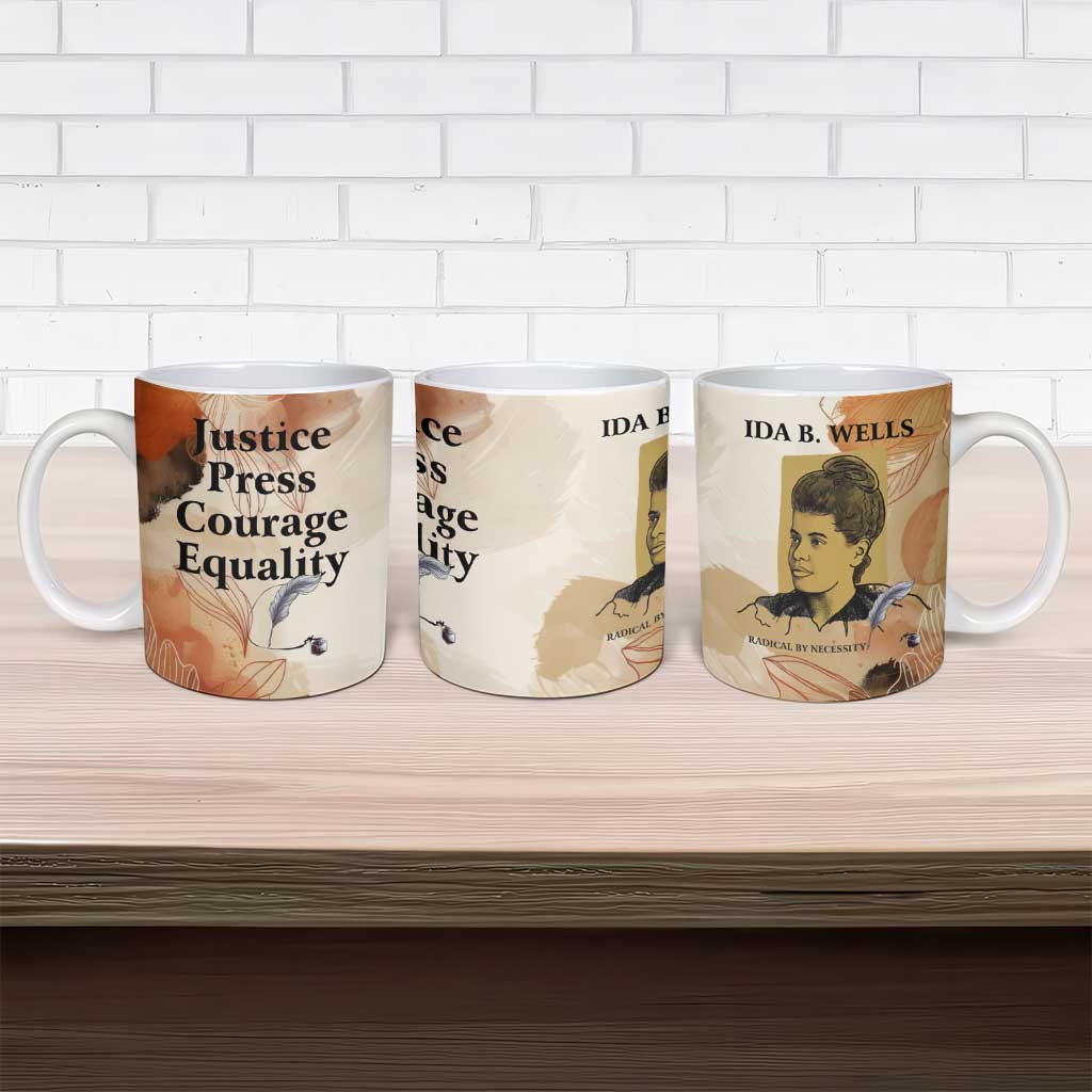 Ida B. Wells Ceramic Mug with Floral Pen Design Illustrated Portrait Civil Rights and Journalism Tribute - Wonder Print Shop