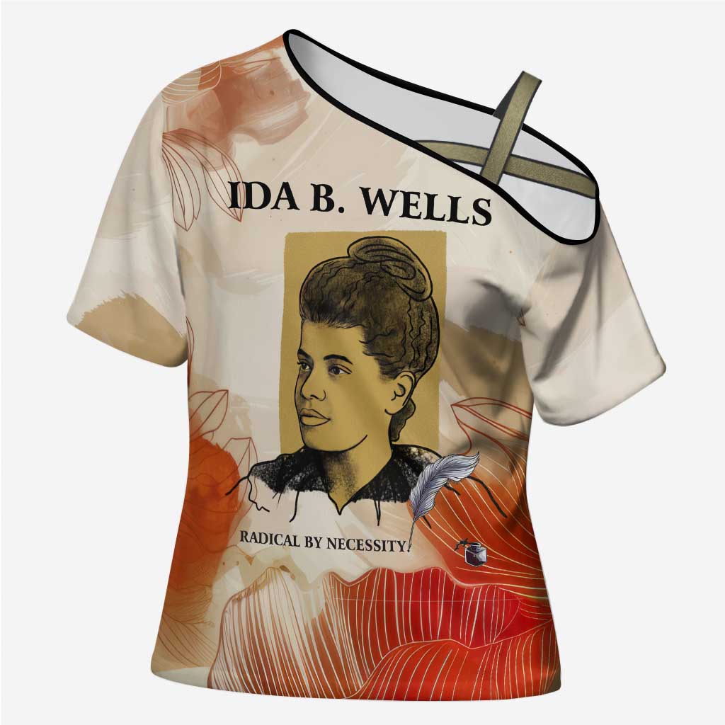 Ida B. Wells Cross Shoulder Shirt with Floral Pen Design Illustrated Portrait Civil Rights and Journalism Tribute - Wonder Print Shop