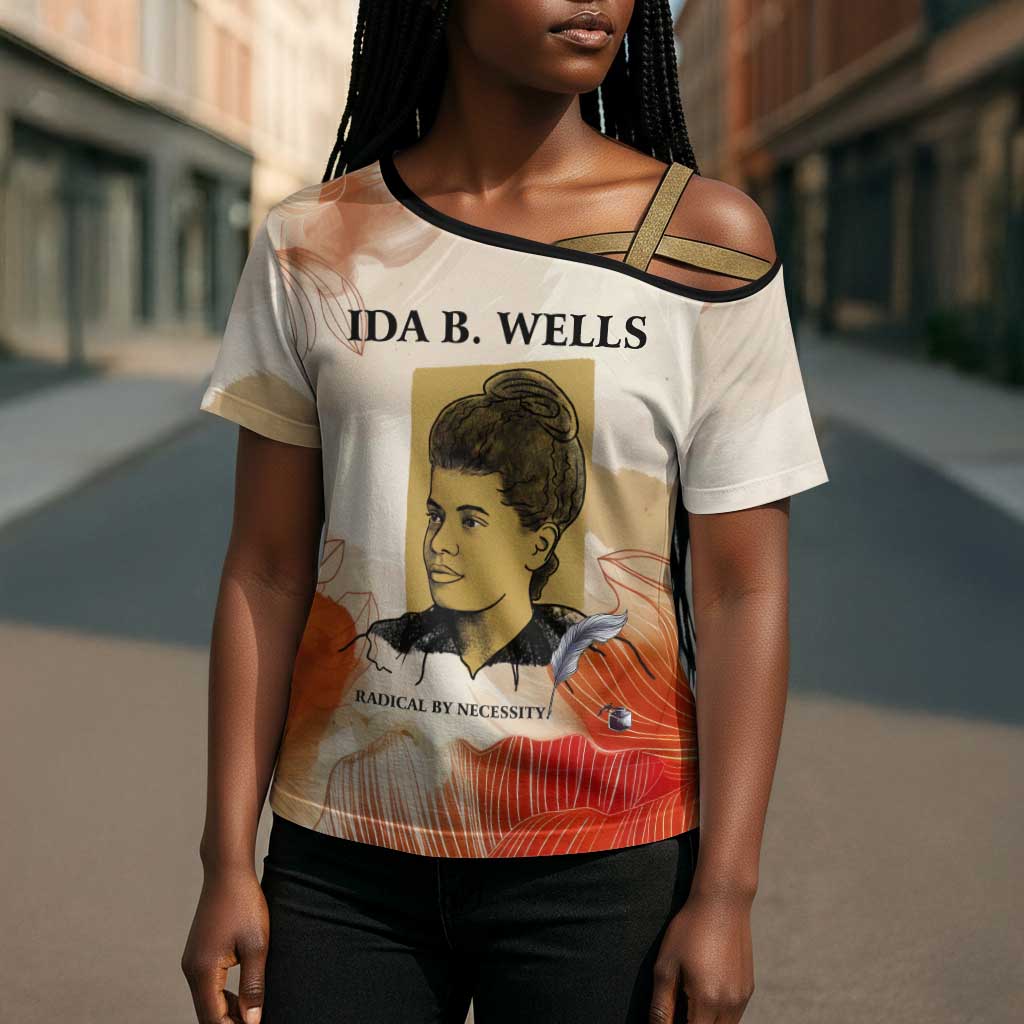 Ida B. Wells Cross Shoulder Shirt with Floral Pen Design Illustrated Portrait Civil Rights and Journalism Tribute - Wonder Print Shop