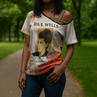 Ida B. Wells Cross Shoulder Shirt with Floral Pen Design Illustrated Portrait Civil Rights and Journalism Tribute - Wonder Print Shop