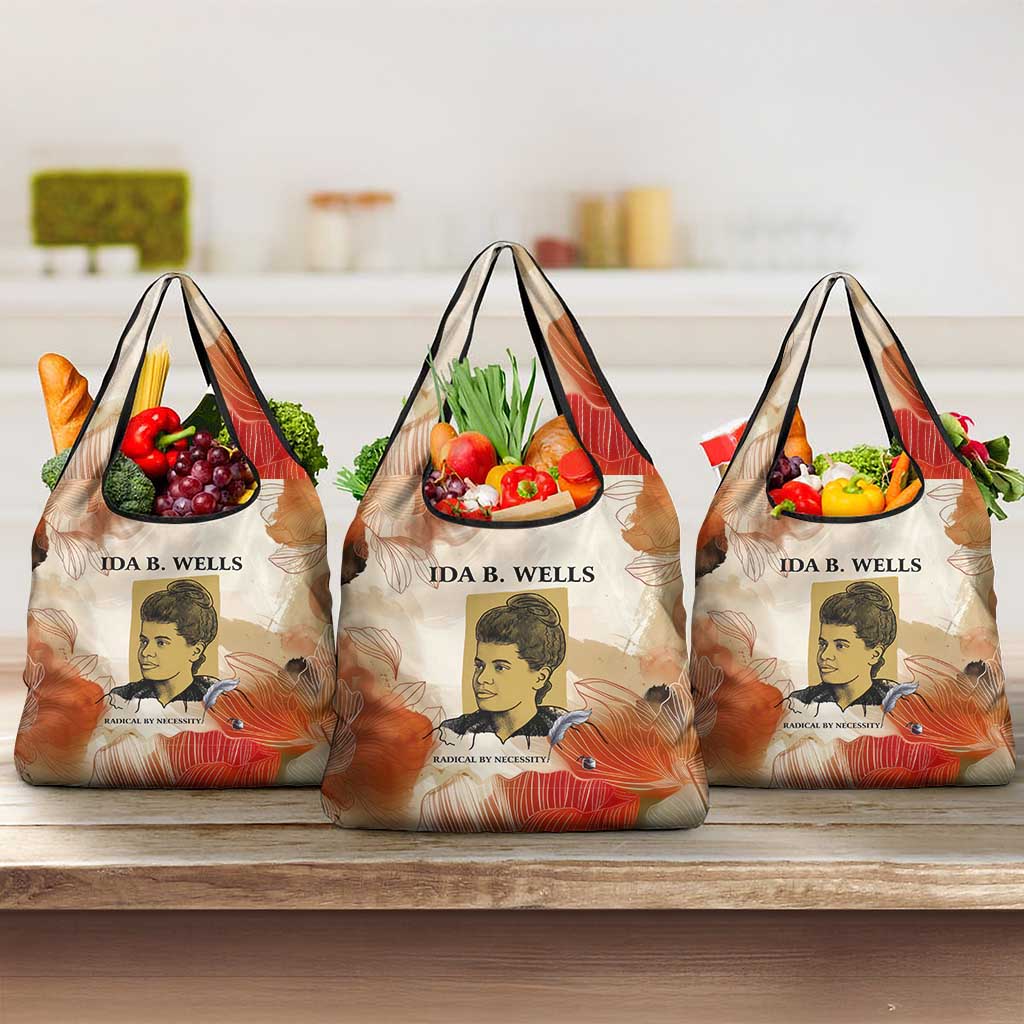 Ida B. Wells Grocery Bag with Floral Pen Design Illustrated Portrait Civil Rights and Journalism Tribute - Wonder Print Shop