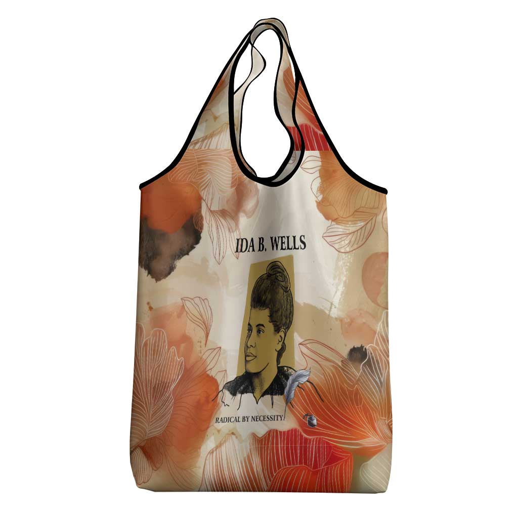Ida B. Wells Grocery Bag with Floral Pen Design Illustrated Portrait Civil Rights and Journalism Tribute - Wonder Print Shop