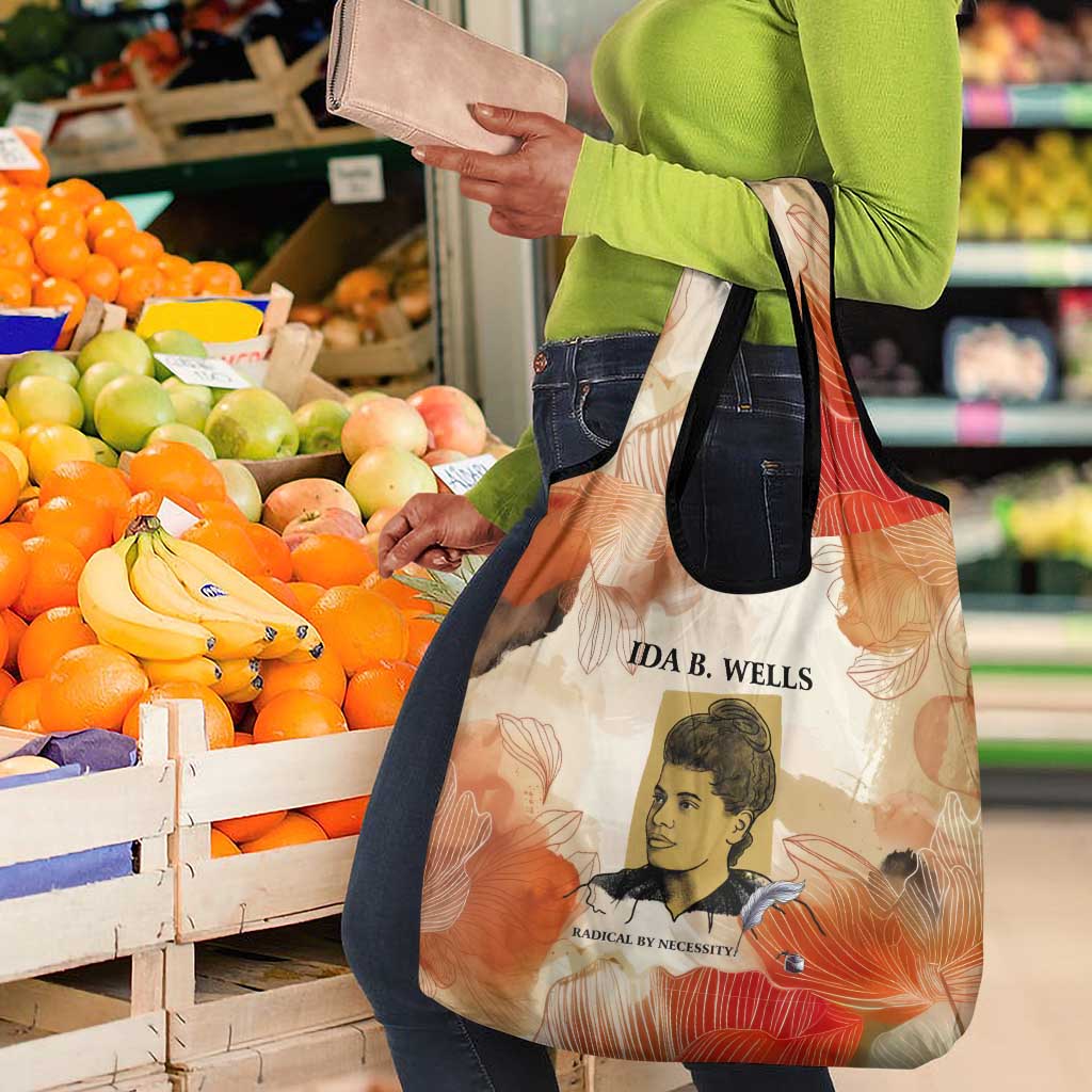 Ida B. Wells Grocery Bag with Floral Pen Design Illustrated Portrait Civil Rights and Journalism Tribute - Wonder Print Shop