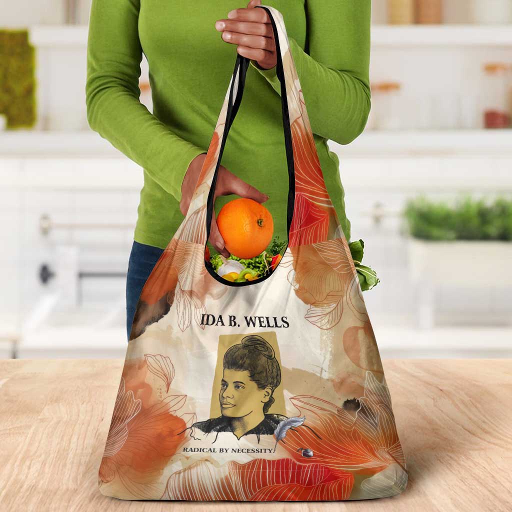 Ida B. Wells Grocery Bag with Floral Pen Design Illustrated Portrait Civil Rights and Journalism Tribute - Wonder Print Shop