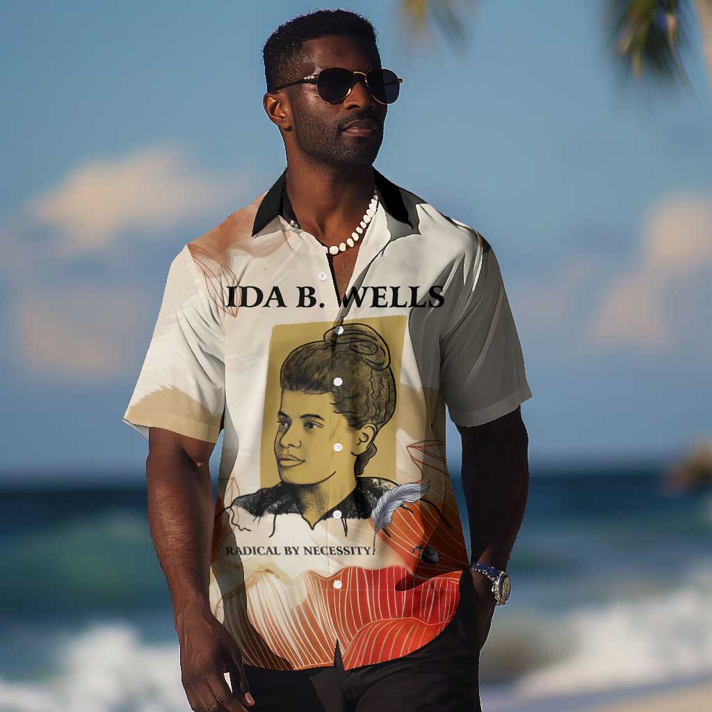 Ida B. Wells Hawaiian Shirt with Floral Pen Design Illustrated Portrait Civil Rights and Journalism Tribute - Wonder Print Shop