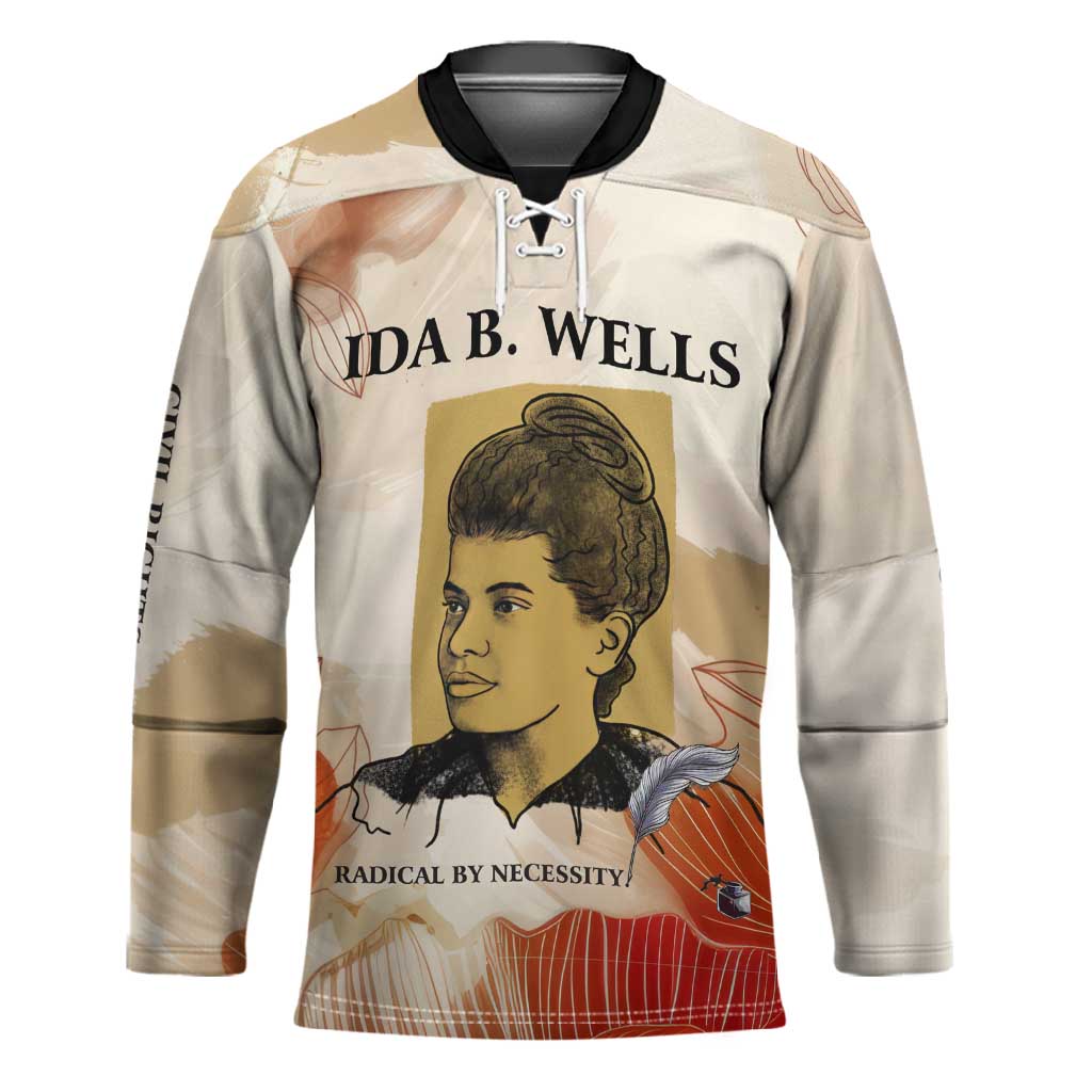 Ida B. Wells Hockey Jersey with Floral Pen Design Illustrated Portrait Civil Rights and Journalism Tribute - Wonder Print Shop