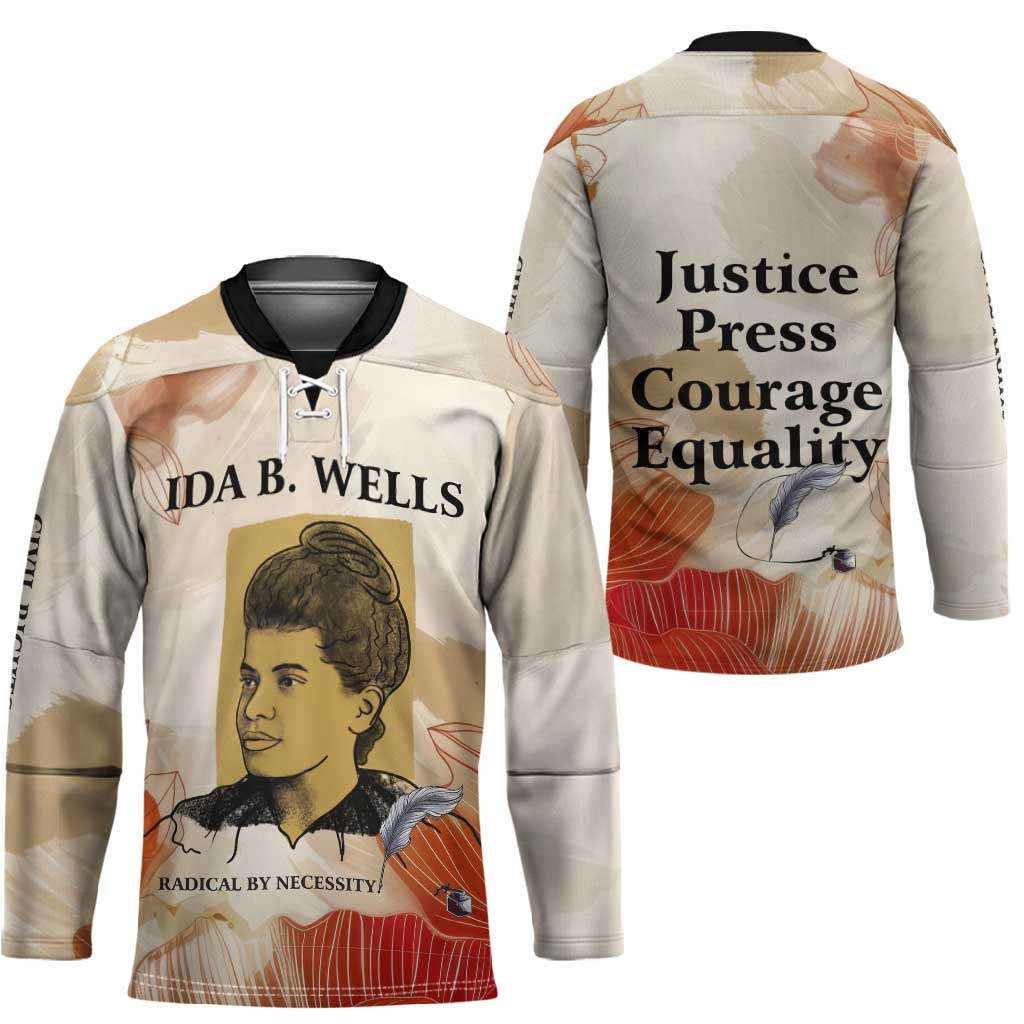 Ida B. Wells Hockey Jersey with Floral Pen Design Illustrated Portrait Civil Rights and Journalism Tribute - Wonder Print Shop