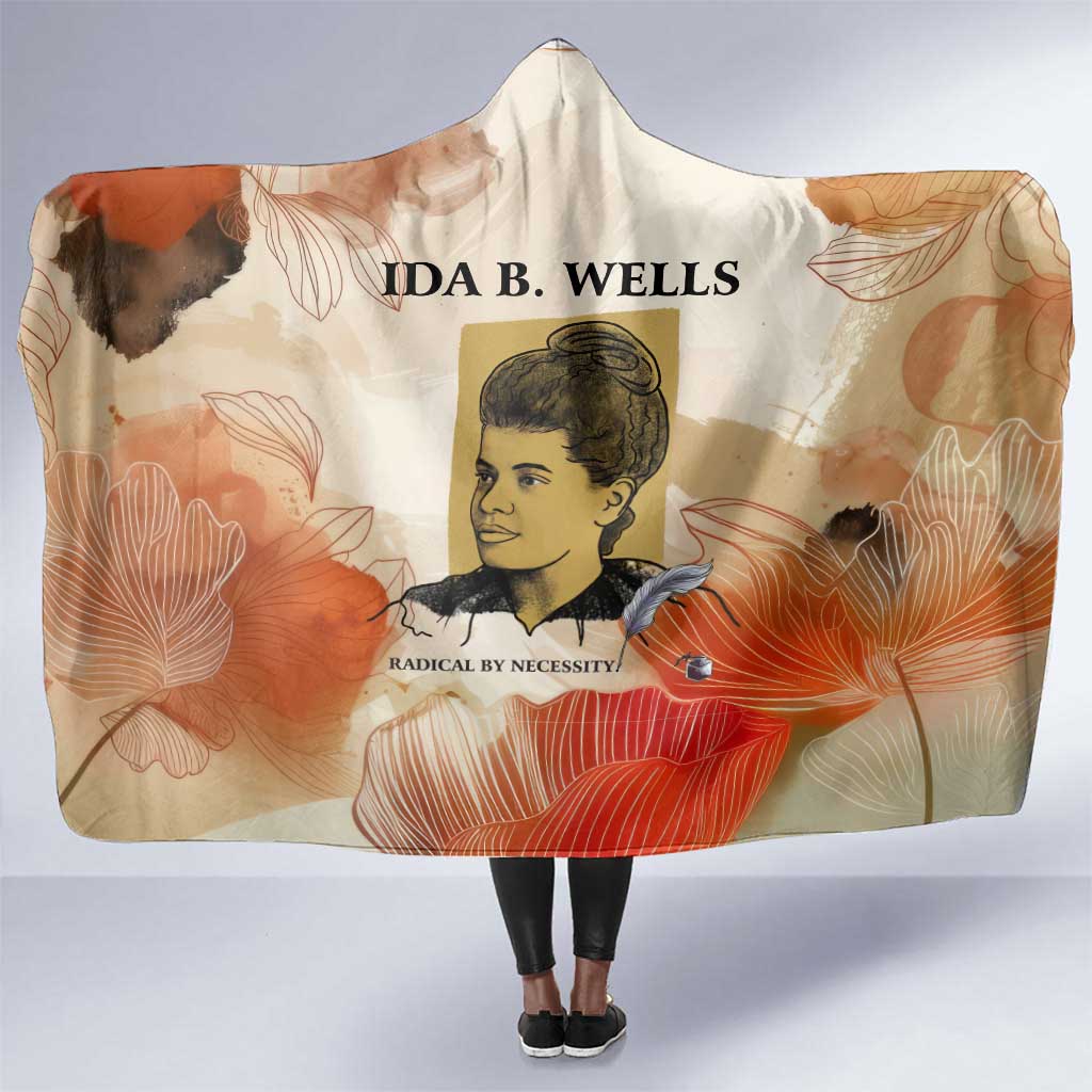 Ida B. Wells Hooded Blanket with Floral Pen Design Illustrated Portrait Civil Rights and Journalism Tribute - Wonder Print Shop