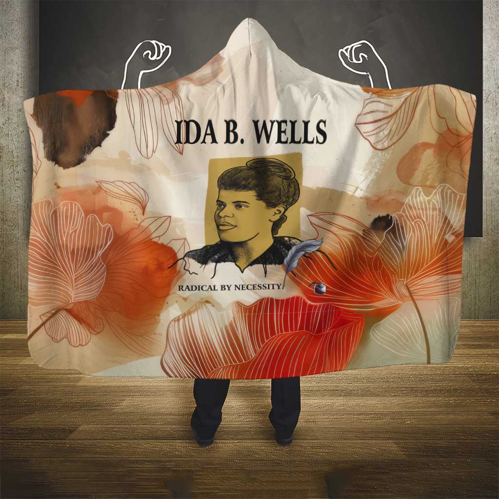 Ida B. Wells Hooded Blanket with Floral Pen Design Illustrated Portrait Civil Rights and Journalism Tribute - Wonder Print Shop