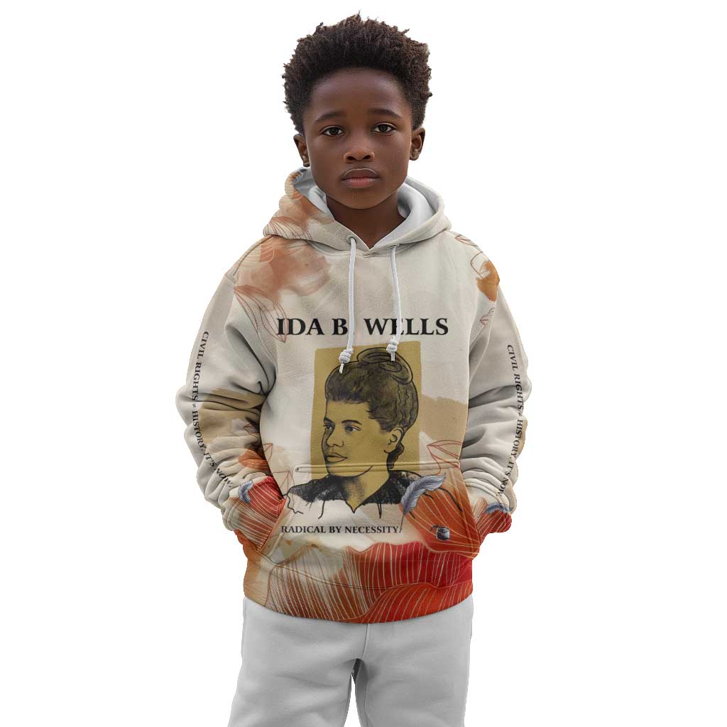 Ida B. Wells Kid Hoodie with Floral Pen Design Illustrated Portrait Civil Rights and Journalism Tribute - Wonder Print Shop