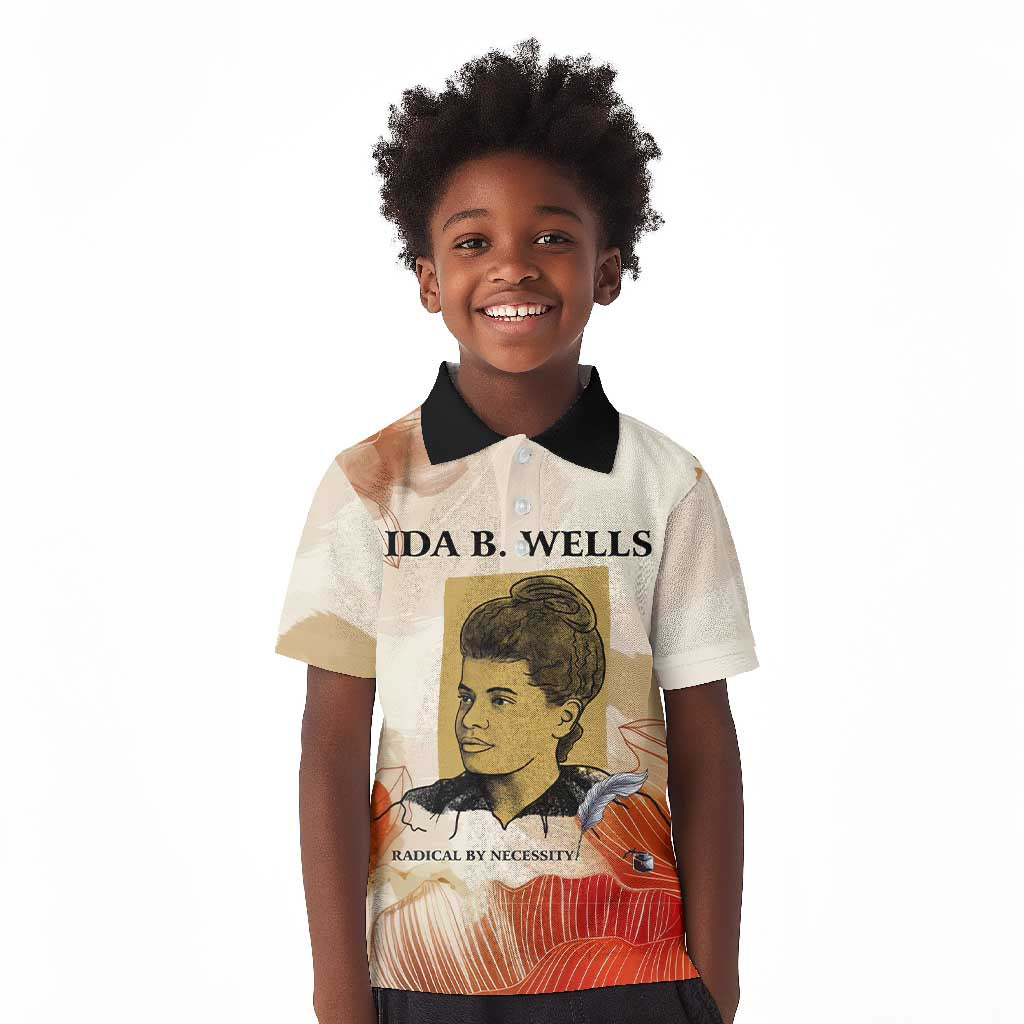 Ida B. Wells Kid Polo Shirt with Floral Pen Design Illustrated Portrait Civil Rights and Journalism Tribute - Wonder Print Shop