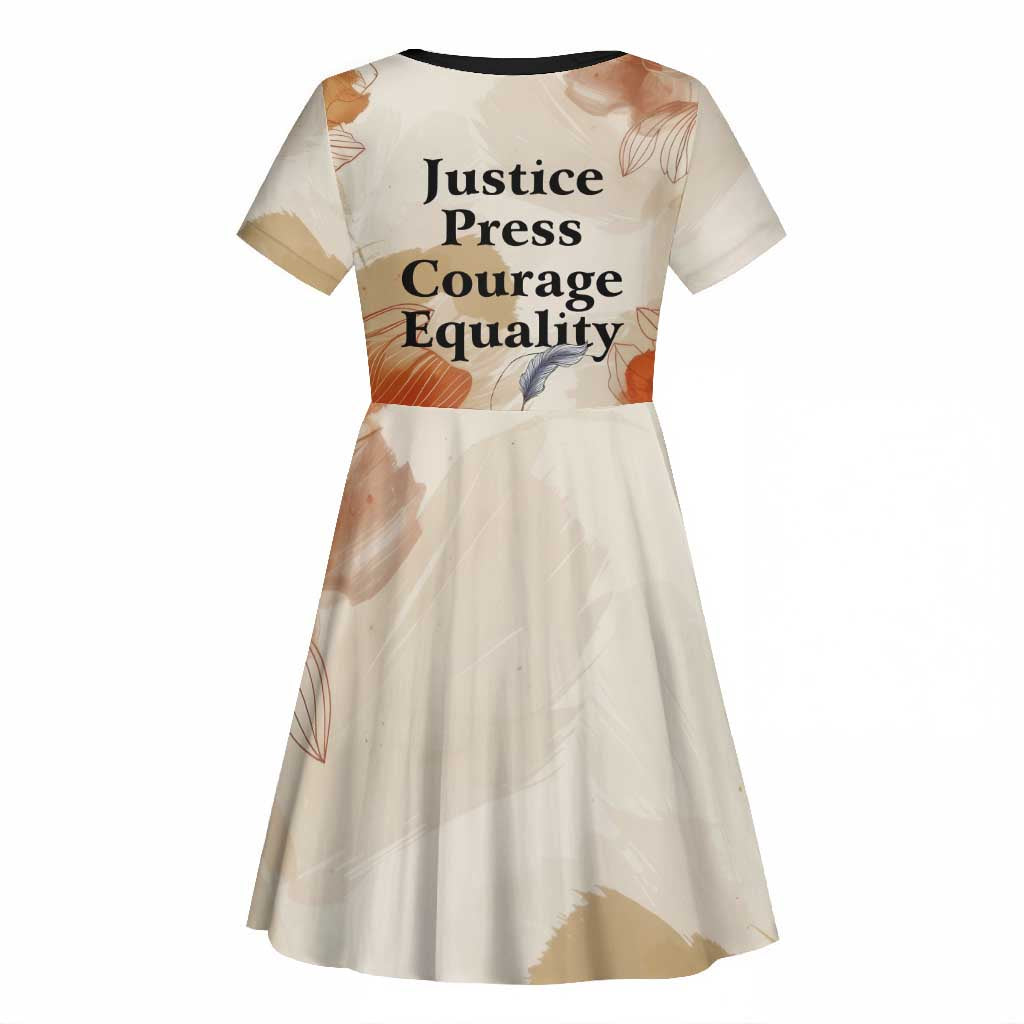 Ida B. Wells Kid Short Sleeve Dress with Floral Pen Design Illustrated Portrait Civil Rights and Journalism Tribute - Wonder Print Shop