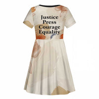 Ida B. Wells Kid Short Sleeve Dress with Floral Pen Design Illustrated Portrait Civil Rights and Journalism Tribute - Wonder Print Shop