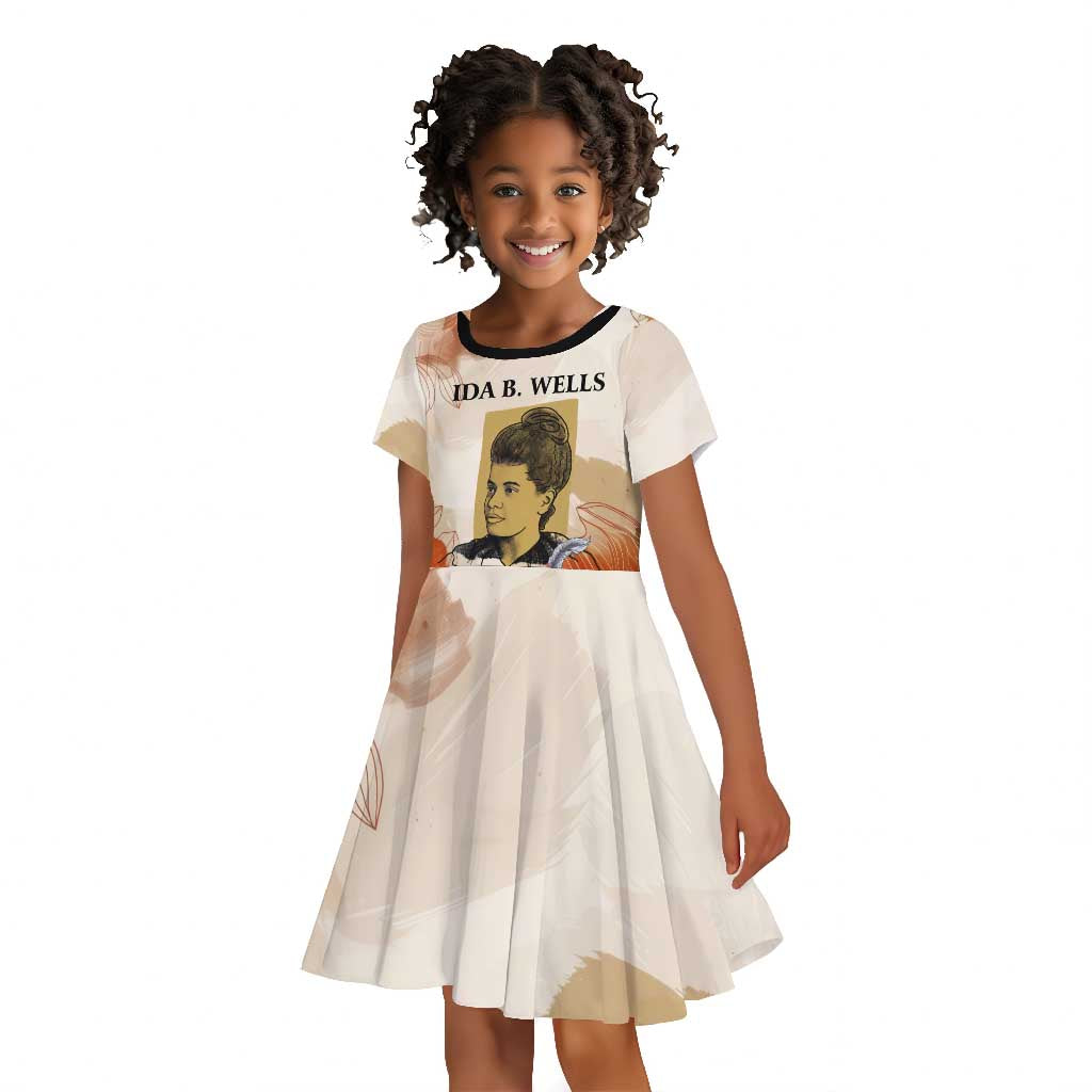 Ida B. Wells Kid Short Sleeve Dress with Floral Pen Design Illustrated Portrait Civil Rights and Journalism Tribute - Wonder Print Shop