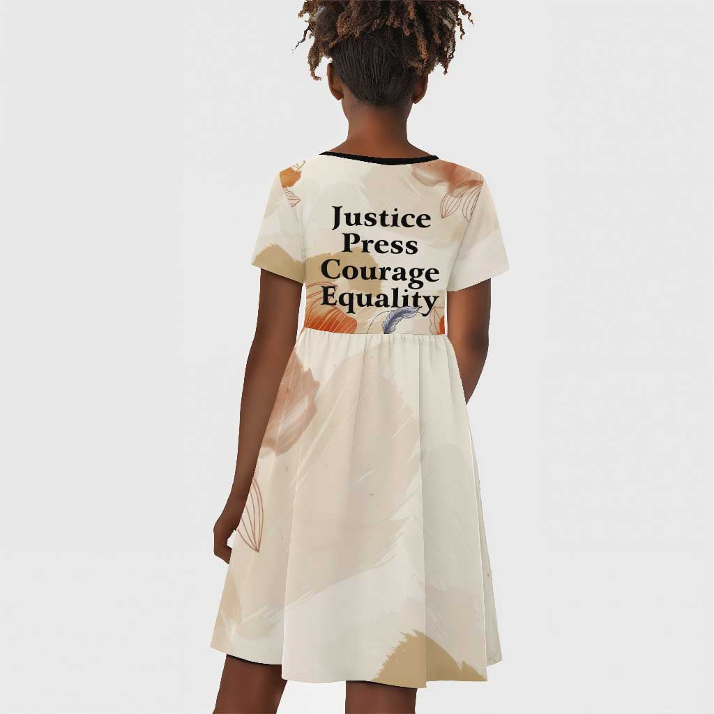 Ida B. Wells Kid Short Sleeve Dress with Floral Pen Design Illustrated Portrait Civil Rights and Journalism Tribute - Wonder Print Shop