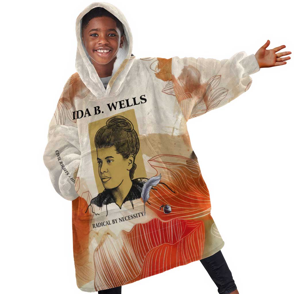 Ida B. Wells Kid Wearable Blanket Hoodie with Floral Pen Design Illustrated Portrait Civil Rights and Journalism Tribute - Wonder Print Shop