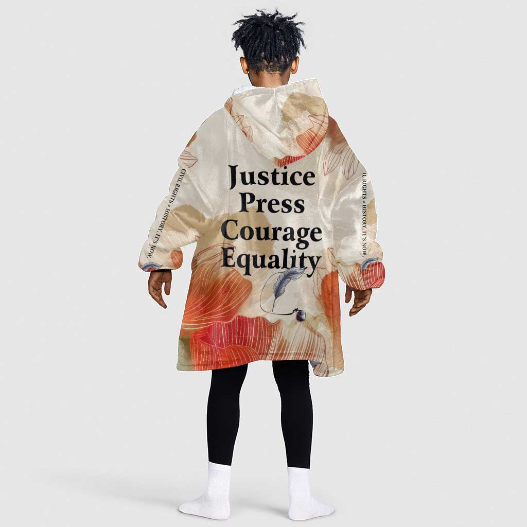 Ida B. Wells Kid Wearable Blanket Hoodie with Floral Pen Design Illustrated Portrait Civil Rights and Journalism Tribute - Wonder Print Shop