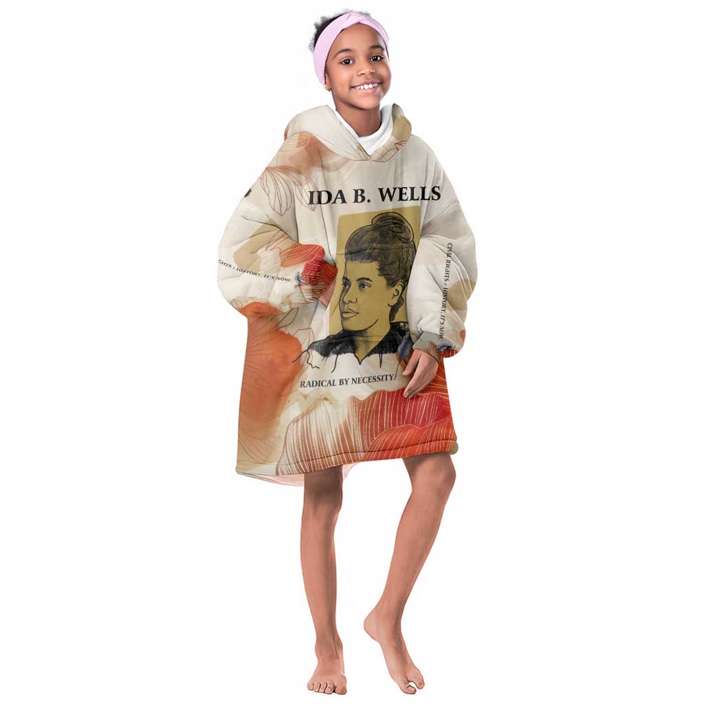 Ida B. Wells Kid Wearable Blanket Hoodie with Floral Pen Design Illustrated Portrait Civil Rights and Journalism Tribute - Wonder Print Shop