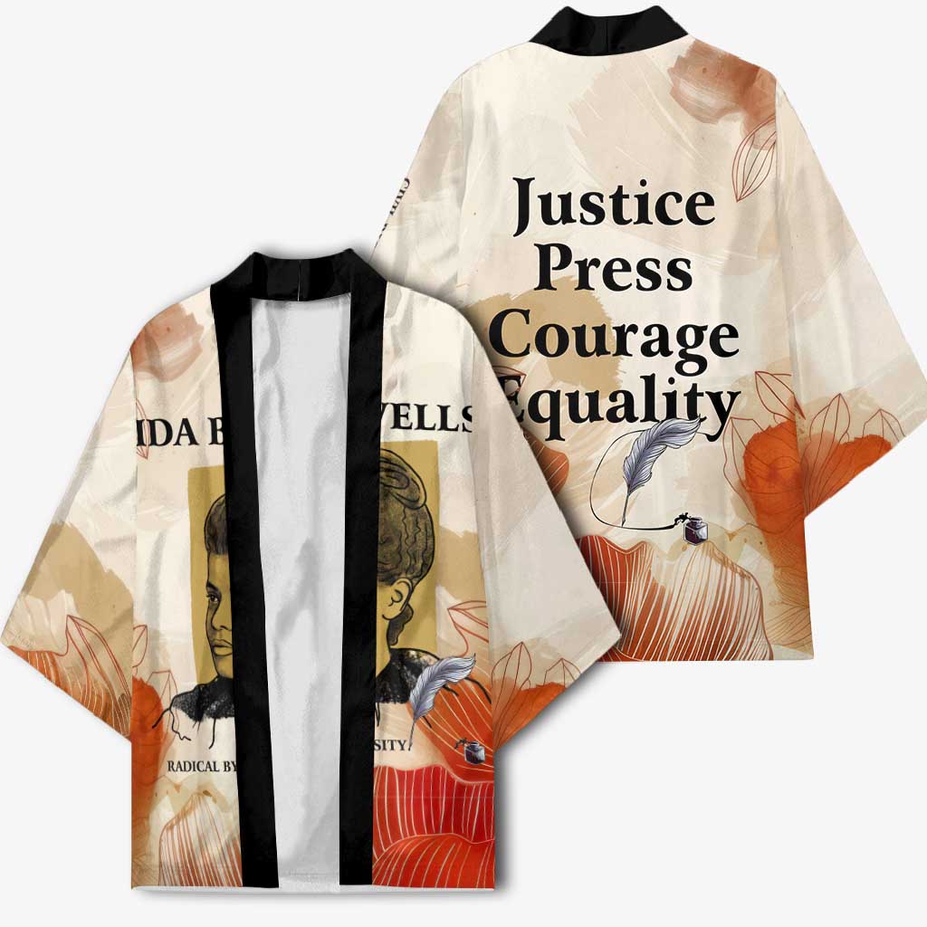 Ida B. Wells Kimono with Floral Pen Design Illustrated Portrait Civil Rights and Journalism Tribute - Wonder Print Shop