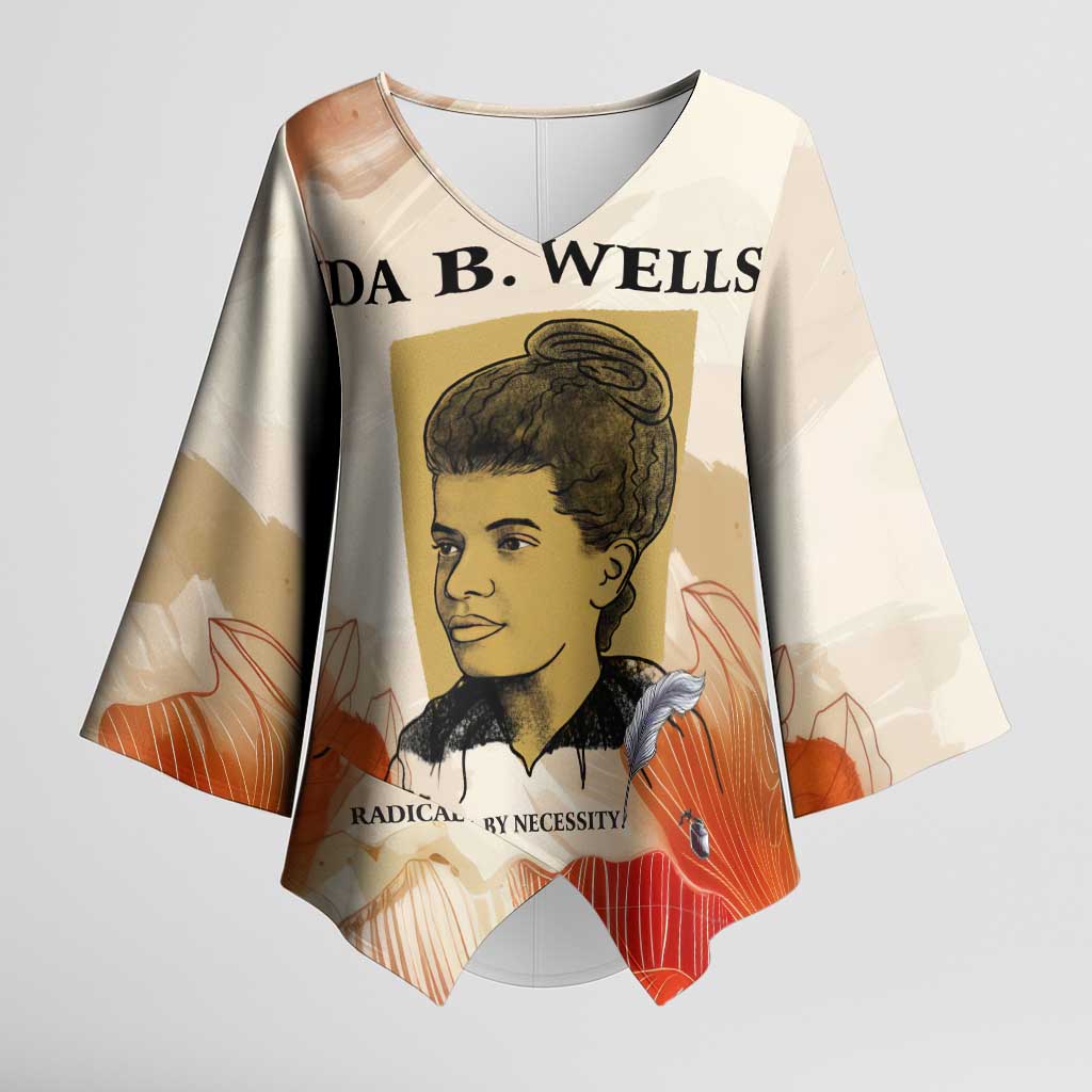 Ida B. Wells Kimono Sleeve Blouse with Floral Pen Design Illustrated Portrait Civil Rights and Journalism Tribute - Wonder Print Shop