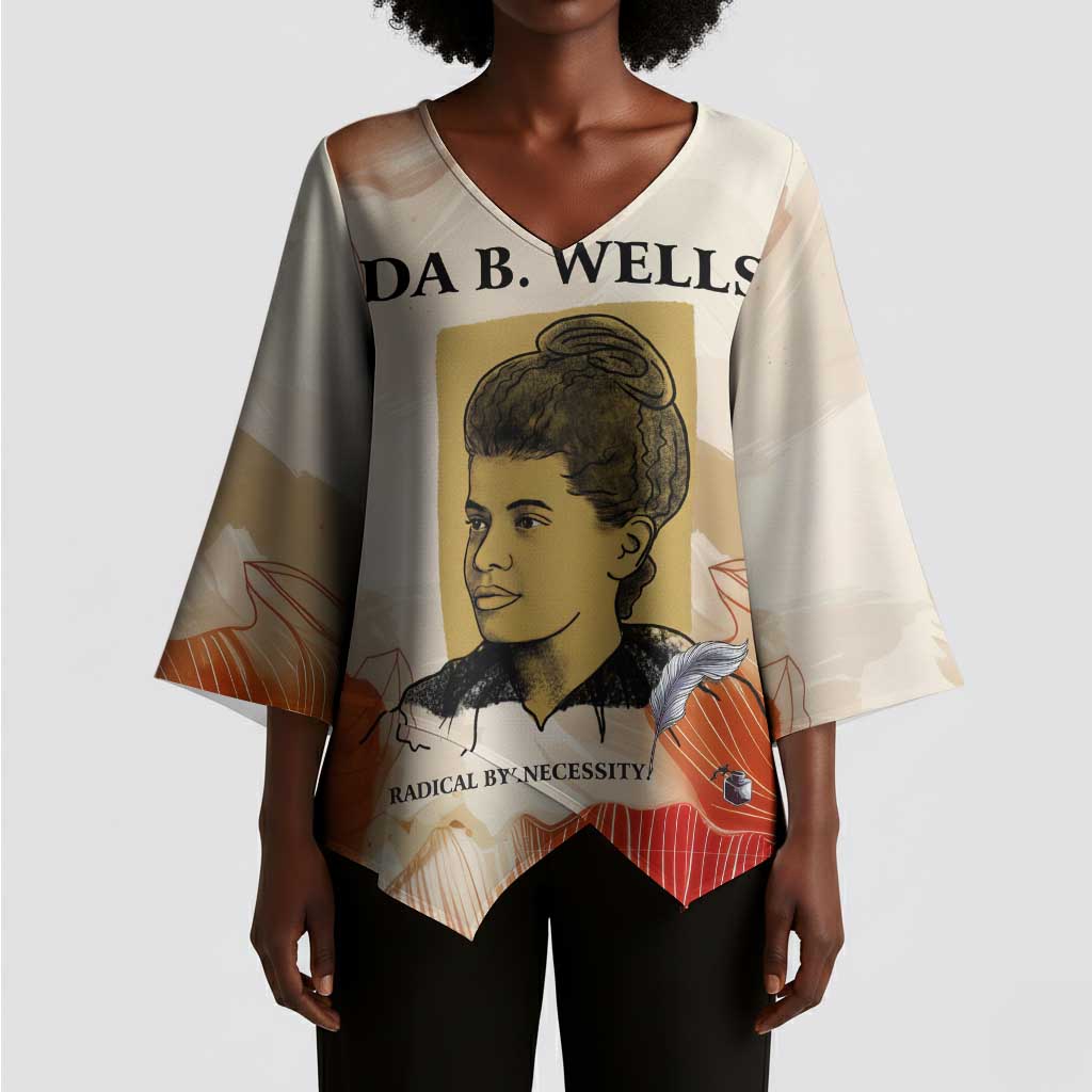 Ida B. Wells Kimono Sleeve Blouse with Floral Pen Design Illustrated Portrait Civil Rights and Journalism Tribute - Wonder Print Shop