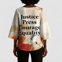 Ida B. Wells Kimono Sleeve Blouse with Floral Pen Design Illustrated Portrait Civil Rights and Journalism Tribute - Wonder Print Shop