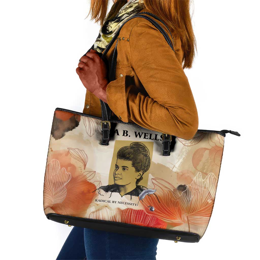 Ida B. Wells Leather Tote Bag with Floral Pen Design Illustrated Portrait Civil Rights and Journalism Tribute - Wonder Print Shop