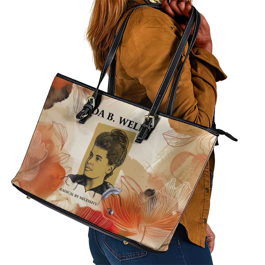 Ida B. Wells Leather Tote Bag with Floral Pen Design Illustrated Portrait Civil Rights and Journalism Tribute - Wonder Print Shop