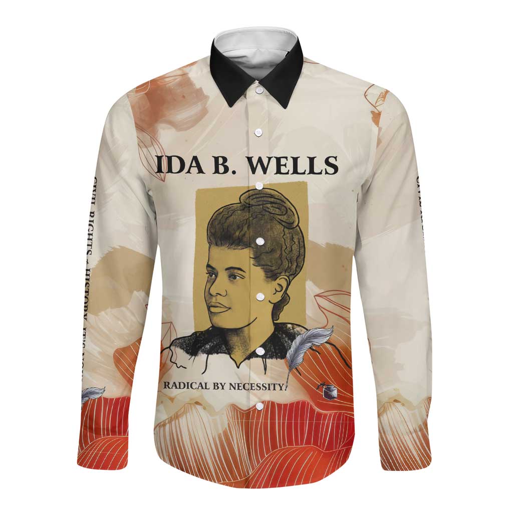 Ida B. Wells Long Sleeve Button Shirt with Floral Pen Design Illustrated Portrait Civil Rights and Journalism Tribute - Wonder Print Shop