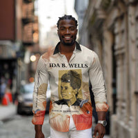 Ida B. Wells Long Sleeve Button Shirt with Floral Pen Design Illustrated Portrait Civil Rights and Journalism Tribute - Wonder Print Shop