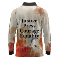 Ida B. Wells Long Sleeve Polo Shirt with Floral Pen Design Illustrated Portrait Civil Rights and Journalism Tribute - Wonder Print Shop