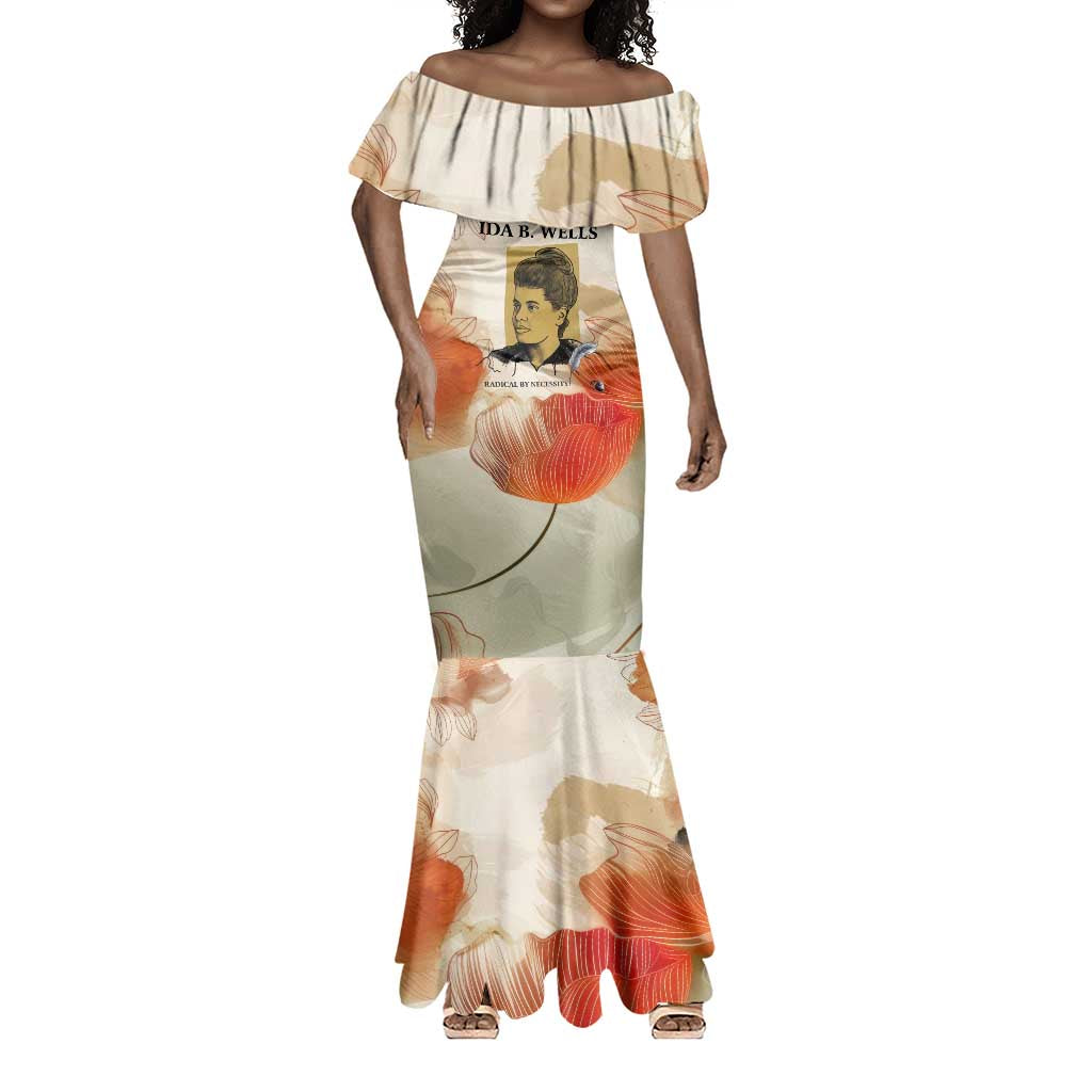 Ida B. Wells Mermaid Dress with Floral Pen Design Illustrated Portrait Civil Rights and Journalism Tribute - Wonder Print Shop