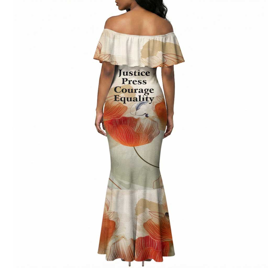 Ida B. Wells Mermaid Dress with Floral Pen Design Illustrated Portrait Civil Rights and Journalism Tribute - Wonder Print Shop
