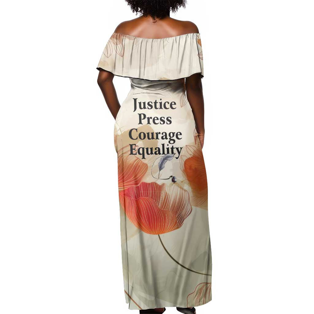 Ida B. Wells Off Shoulder Maxi Dress with Floral Pen Design Illustrated Portrait Civil Rights and Journalism Tribute - Wonder Print Shop