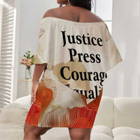 Ida B. Wells Off Shoulder Short Dress with Floral Pen Design Illustrated Portrait Civil Rights and Journalism Tribute - Wonder Print Shop