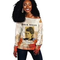 Ida B. Wells Off Shoulder Sweater with Floral Pen Design Illustrated Portrait Civil Rights and Journalism Tribute - Wonder Print Shop