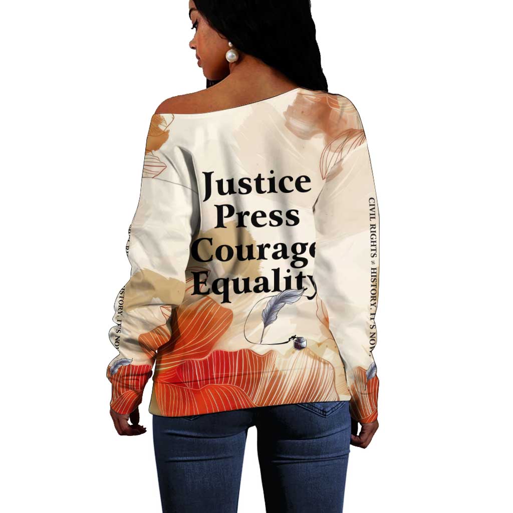 Ida B. Wells Off Shoulder Sweater with Floral Pen Design Illustrated Portrait Civil Rights and Journalism Tribute - Wonder Print Shop