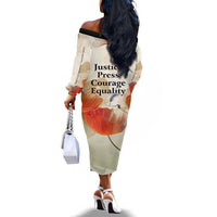 Ida B. Wells Off The Shoulder Long Sleeve Dress with Floral Pen Design Illustrated Portrait Civil Rights and Journalism Tribute - Wonder Print Shop