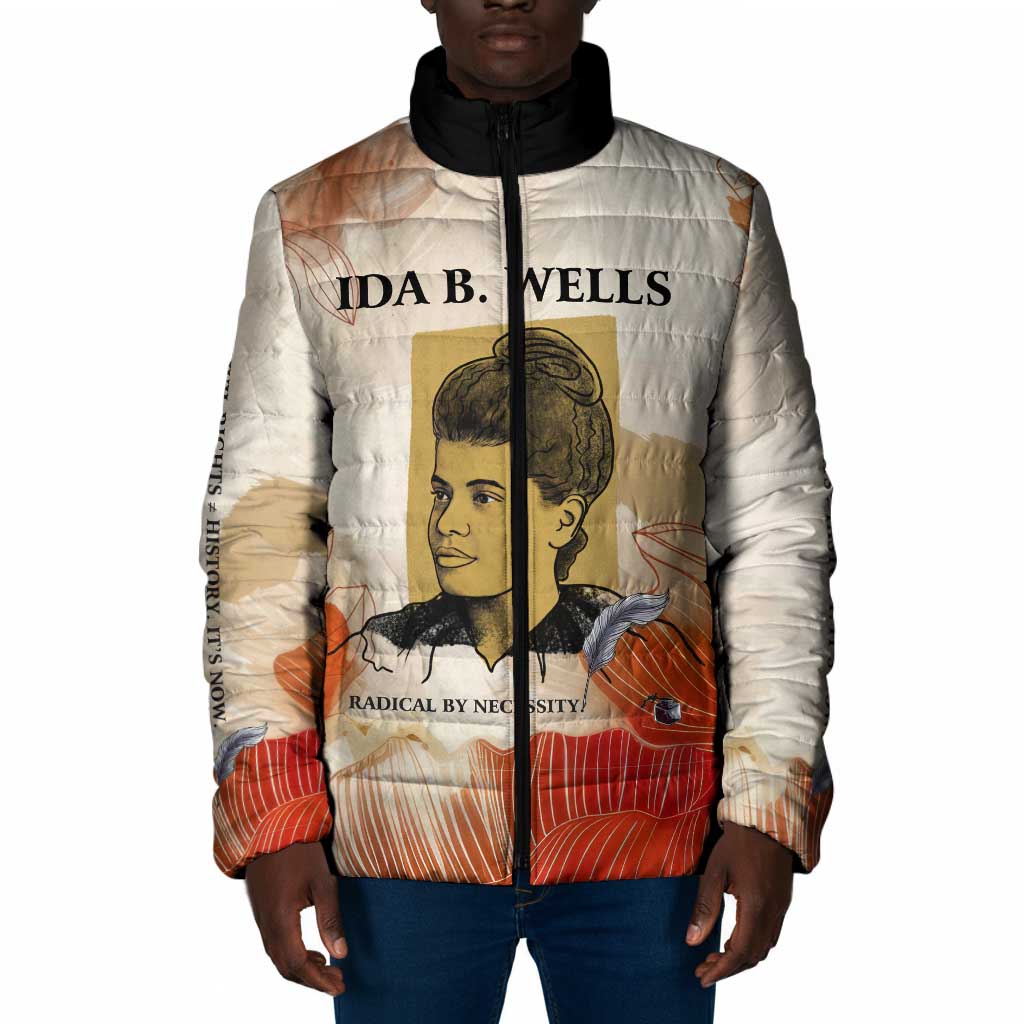 Ida B. Wells Padded Jacket with Floral Pen Design Illustrated Portrait Civil Rights and Journalism Tribute - Wonder Print Shop