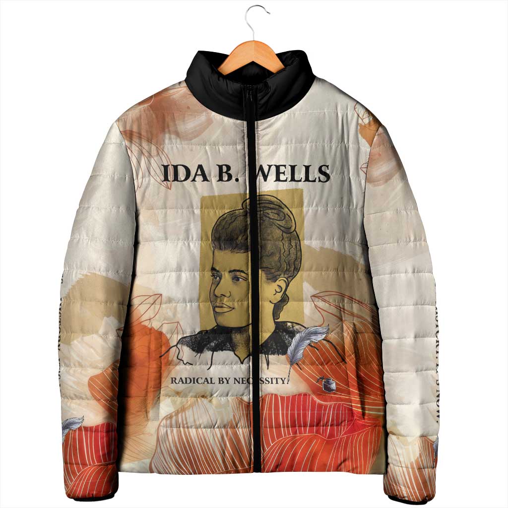 Ida B. Wells Padded Jacket with Floral Pen Design Illustrated Portrait Civil Rights and Journalism Tribute - Wonder Print Shop