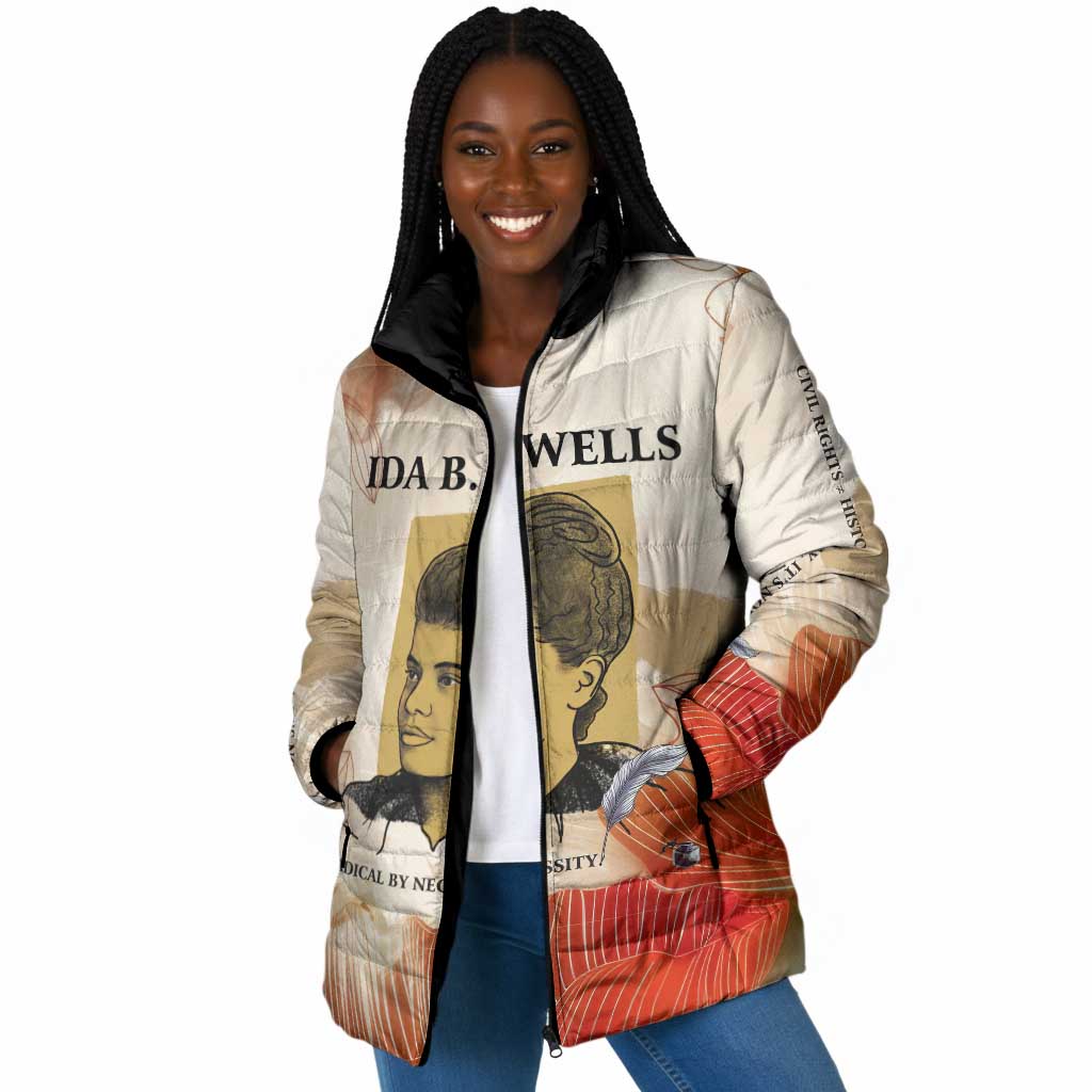 Ida B. Wells Padded Jacket with Floral Pen Design Illustrated Portrait Civil Rights and Journalism Tribute - Wonder Print Shop