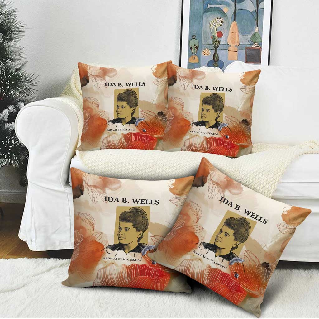 Ida B. Wells Pillow Cover with Floral Pen Design Illustrated Portrait Civil Rights and Journalism Tribute - Wonder Print Shop