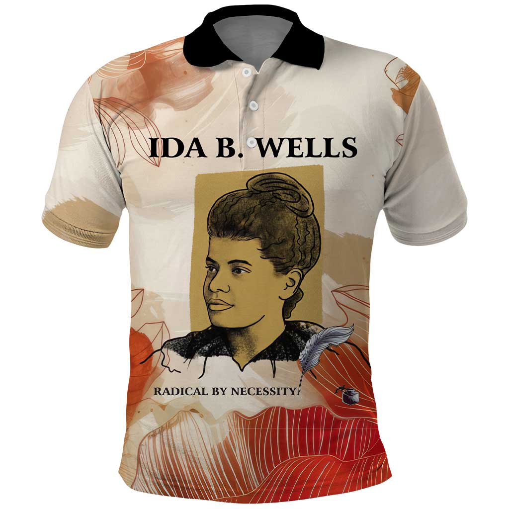 Ida B. Wells Polo Shirt with Floral Pen Design Illustrated Portrait Civil Rights and Journalism Tribute - Wonder Print Shop